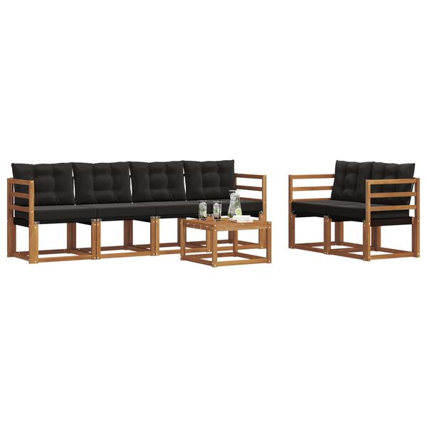 vidaXL Set di divani da esterno con cuscino 7 pcs Naturale e Nero