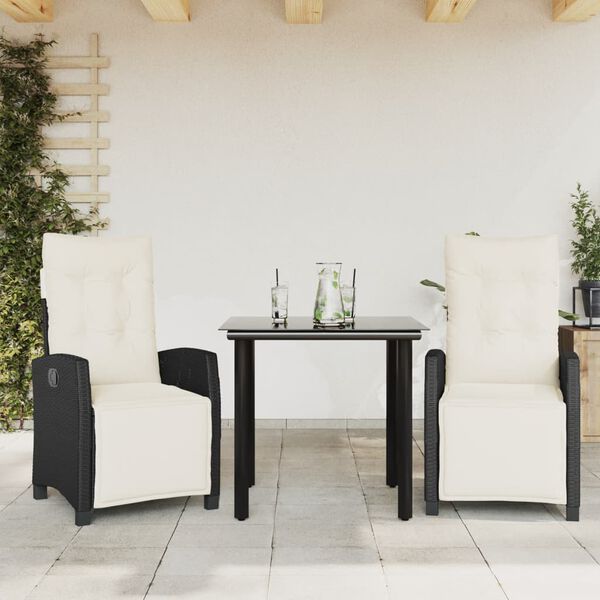 vidaXL Set da Pranzo da Giardino 3 pz con Cuscini Nero in Polyrattan
