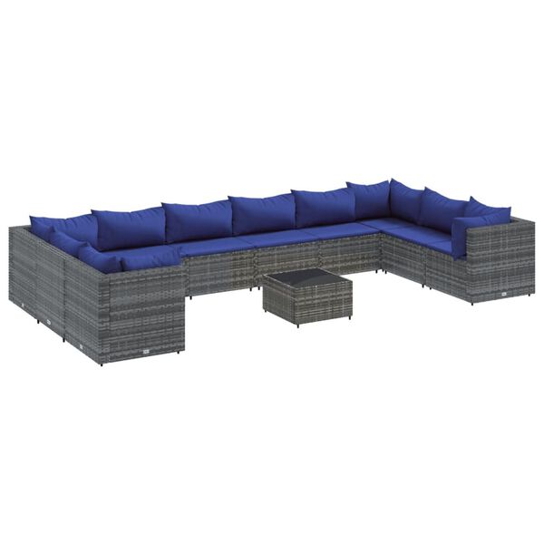 vidaXL Set Divani da Giardino 11 pz con Cuscini in Polyrattan Grigio
