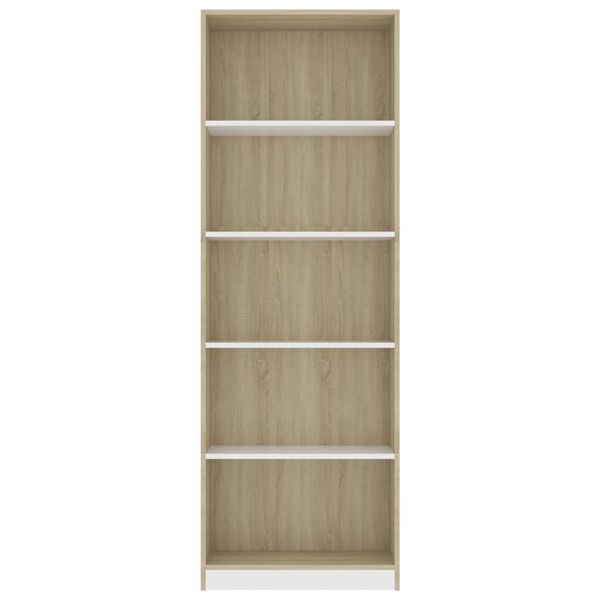 vidaXL Libreria 5 Ripiani Bianco Rovere Sonoma 60x24x175cm Multistrato