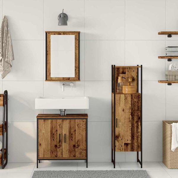 vidaXL Set di mobili per il bagno 3 pcs Marrone 33 x 33 x 120.5 cm