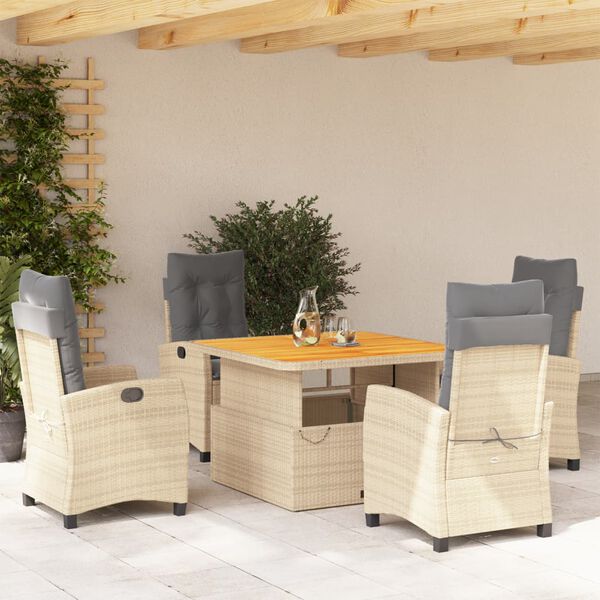 vidaXL Set da Pranzo da Giardino 5 pz con Cuscini Beige in Polyrattan