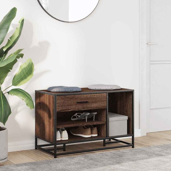 vidaXL Panca Portaoggetti Rovere Marrone Legno Multistrato e Metallo