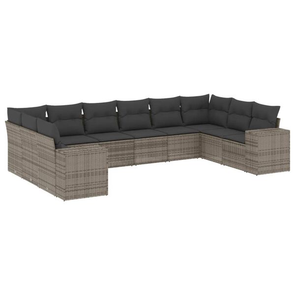 vidaXL Set Divano da Giardino 10 pz con Cuscini Grigio in Polyrattan