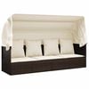 vidaXL Lettino Prendisole Esterno Tetto e Cuscini Marrone Polyrattan