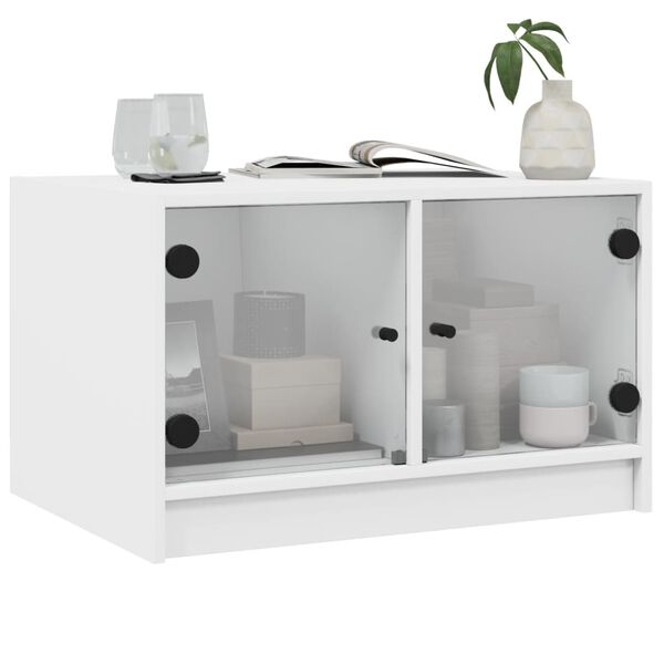 vidaXL Tavolino da Salotto con Ante in Vetro Bianco 68x50x42 cm