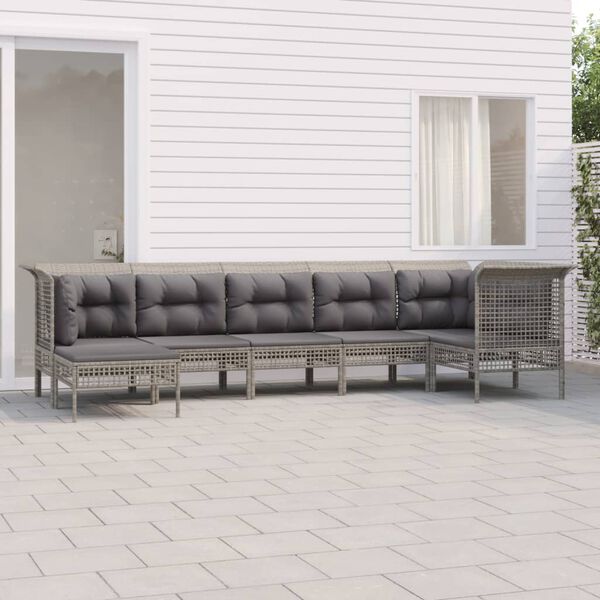 vidaXL Set Divani da Giardino 7 pz con Cuscini in Polyrattan Grigio
