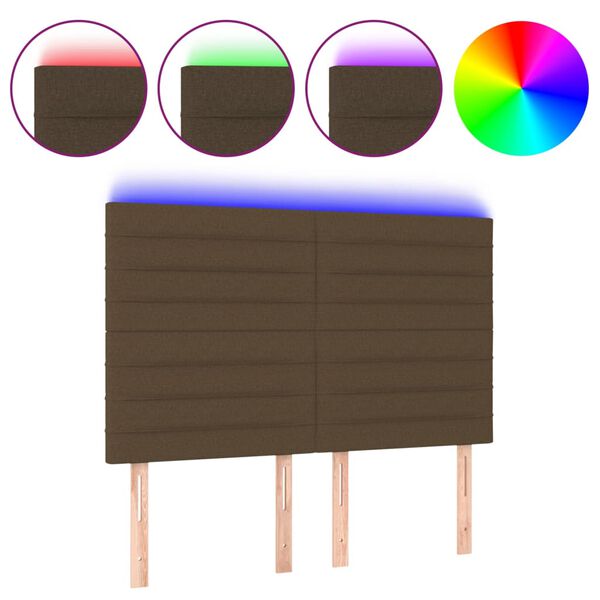 vidaXL Testiera a LED Marrone Scuro 144x5x118/128 cm in Tessuto