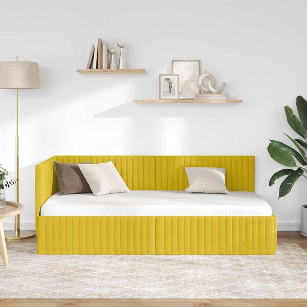 vidaXL Cornice del letto ad angolo Giallo 90 cm x 200 cm Velluto