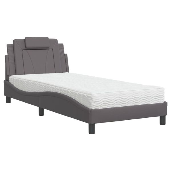 vidaXL Letto Viana con Materasso Grigio 90x190 cm in Similpelle