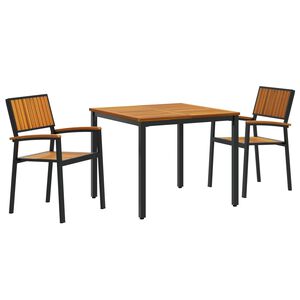 vidaXL Set da Pranzo per Giardino 3 pcs Nero Legno di Acacia Massello