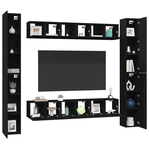 vidaXL Set Mobili Porta TV 6 pz Nero in Legno Multistrato