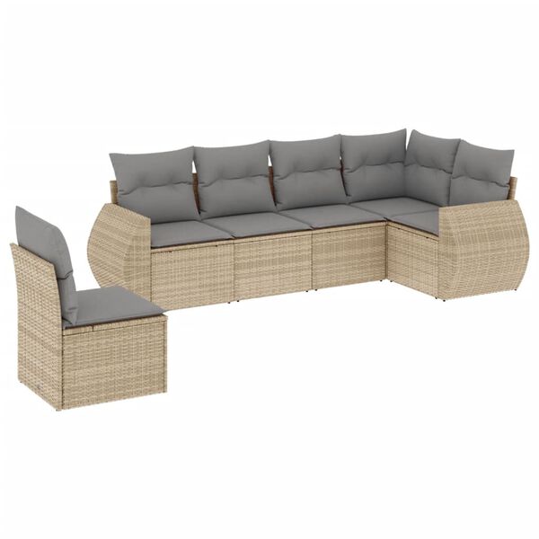 vidaXL Set Divano da Giardino 6 pz con Cuscini Beige in Polyrattan