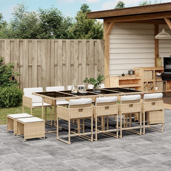 vidaXL Set da Pranzo da Giardino 13 pz con Cuscini Beige in Polyrattan