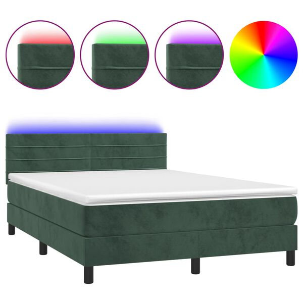 vidaXL Letto a Molle con Materasso e LED Verde Scuro 140x200cm Velluto