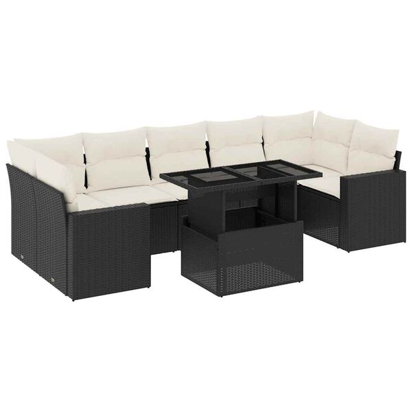 vidaXL Set Divani da Giardino con Cuscini 8 pz Nero in Polyrattan