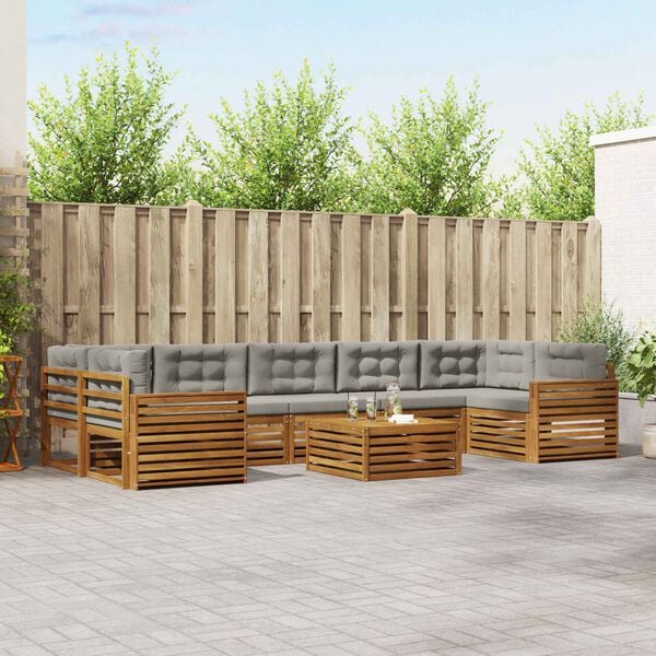 vidaXL Set di divani da esterno 8 pcs Grigio Naturale e Chiaro