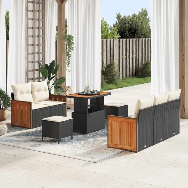 vidaXL Set Divano da Giardino 10 pcs Nero e Crema polyrattan