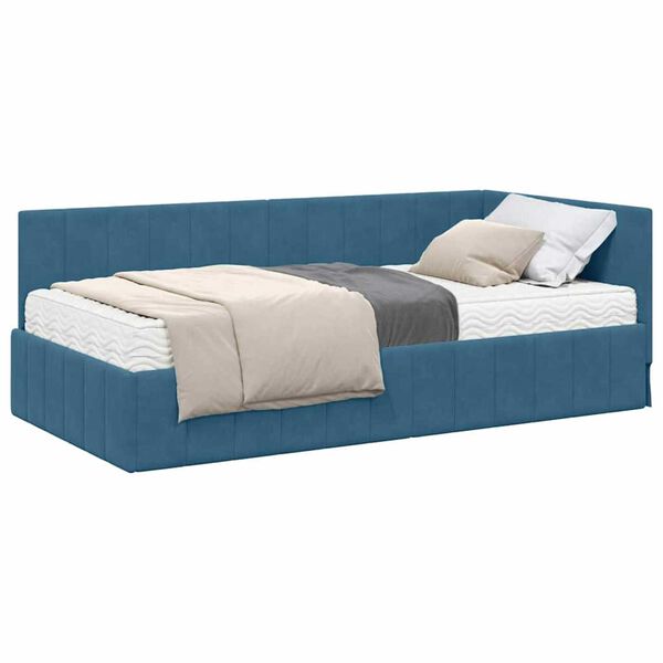 vidaXL Struttura Letto Angolare con Materasso 2 pcs Blu Velluto
