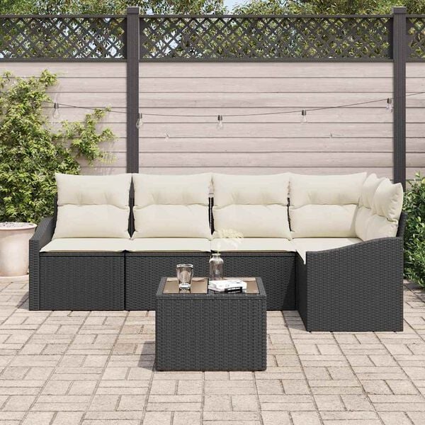 vidaXL Set di divani con cuscino 6 pcs Nero polyrattan