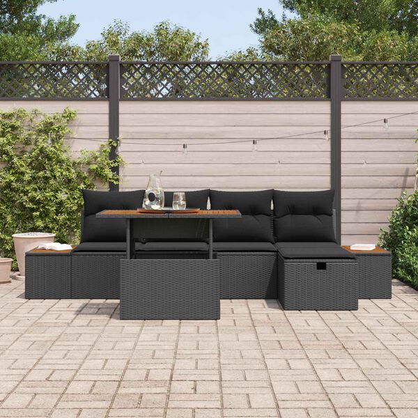 vidaXL Set Divano da Giardino 6 pcs Nero polyrattan