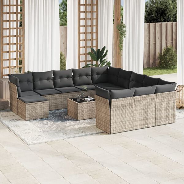 vidaXL Set Divani da Giardino 13 pz con Cuscini Grigio in Polyrattan