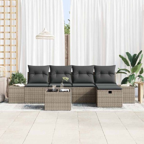 vidaXL Set Divano da Giardino con cuscino 6 pcs Grigio polyrattan