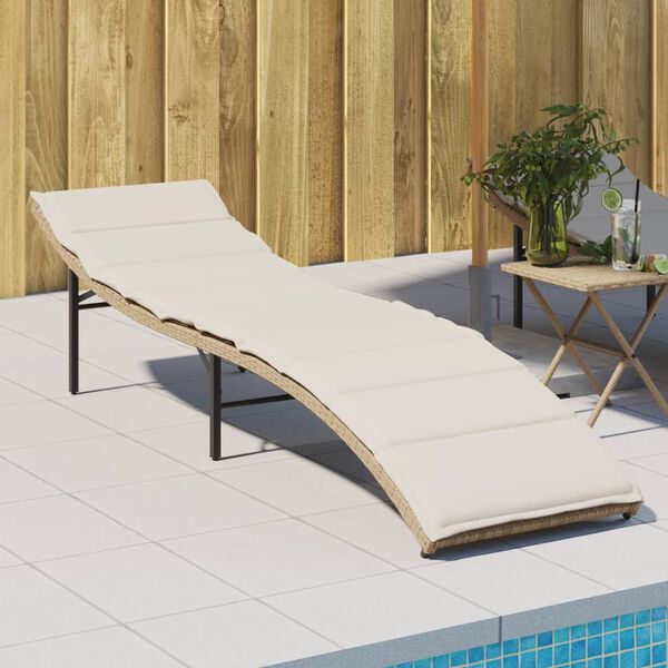 vidaXL Lettino Prendisole con Cuscino Beige 55x199x50 cm in Polyrattan