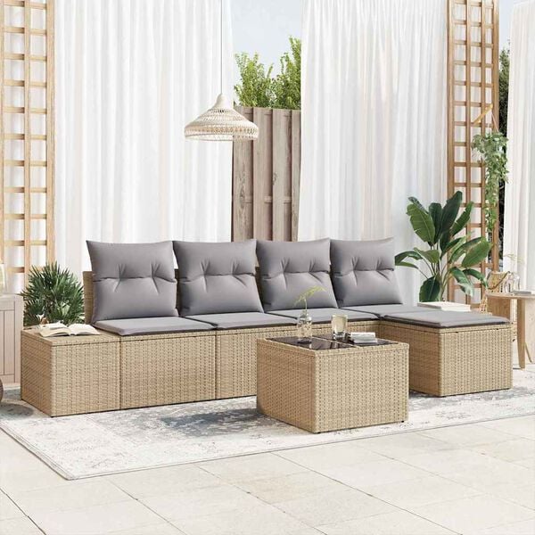 vidaXL Set Divano da Giardino 5 pcs Beige e Grigio Chiaro polyrattan