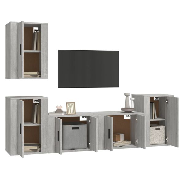 vidaXL Set di Mobili Porta TV 5 pz Grigio Sonoma in Legno Multistrato