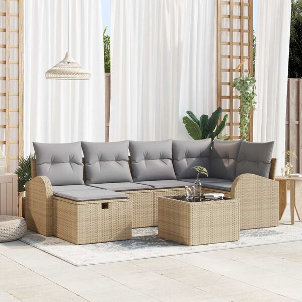 vidaXL Set Divano da Giardino con cuscino 7 pcs Beige Poly Rattan