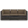 vidaXL Divano da Giardino 3 Posti con Cuscini Legno Impregnato Grigio