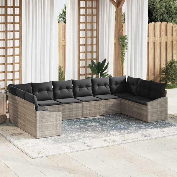 vidaXL Set Divano da Giardino 10 pcs Grigio chiaro polyrattan