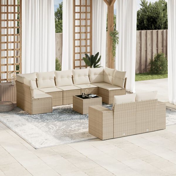 vidaXL Set Divano da Giardino 10 pz con Cuscini Beige in Polyrattan