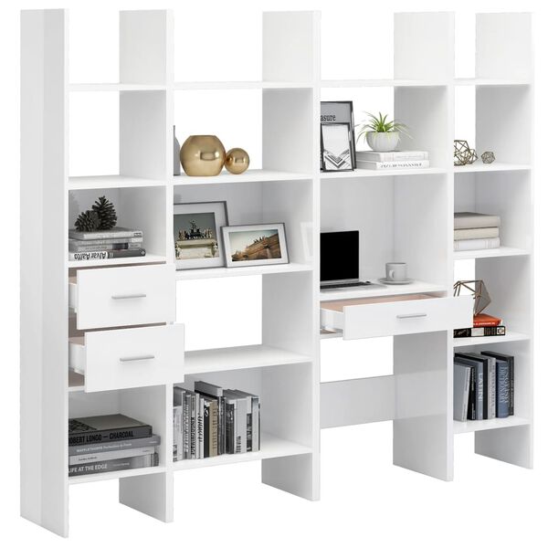 vidaXL Set Libreria 4 pz Bianco Lucido in Legno Multistrato