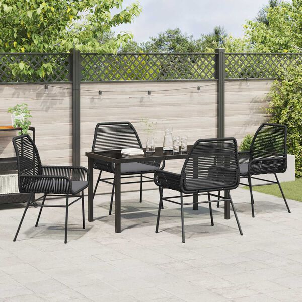 vidaXL Set da Pranzo per Giardino con cuscino 5 pcs Nero polyrattan