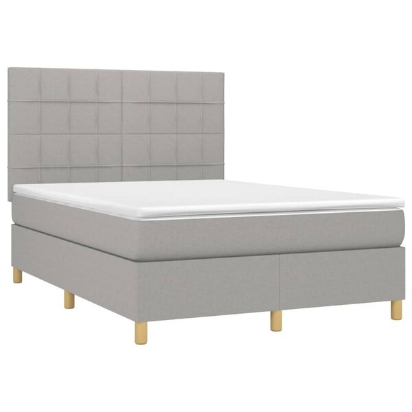 vidaXL Letto a Molle Materasso e LED Grigio Chiaro 140x190 cm Tessuto