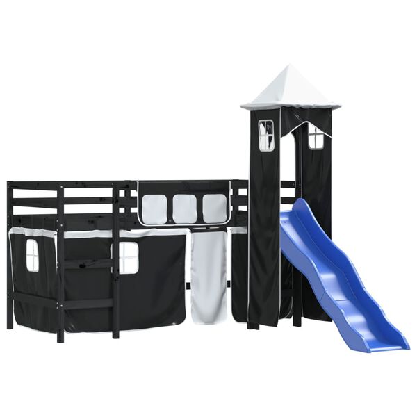 vidaXL Letto a Soppalco con Torre Bambini Bianco e Nero 90x200cm Pino