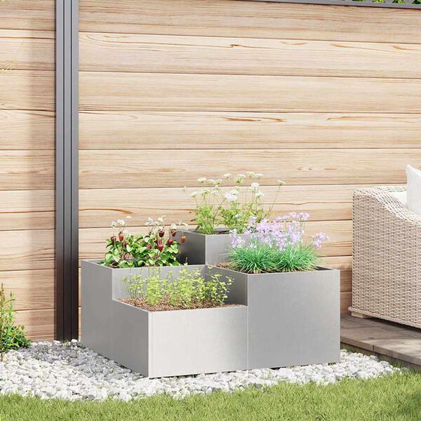 vidaXL Vaso da giardino Argento 100 x 100 x 48 cm Acciaio inossidabile