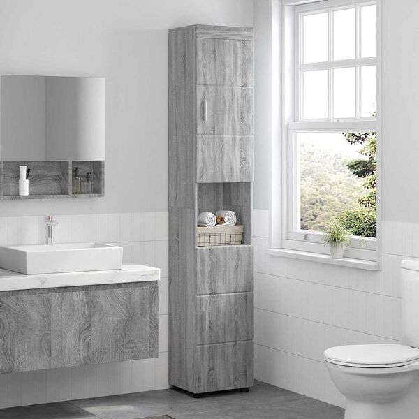 vidaXL Set di Armadi da Bagno TULUM Grigio Sonoma 37 x 31,5 x 203 cm