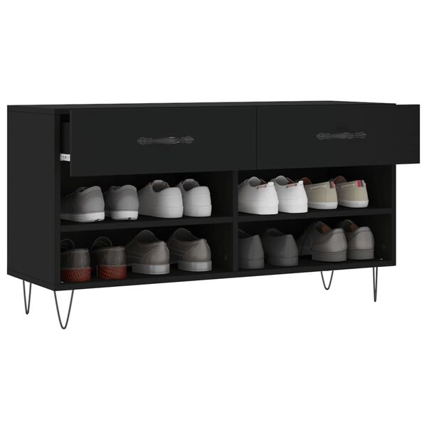 vidaXL Panca Porta Scarpe Nera 102x35x55 cm in Legno Multistrato