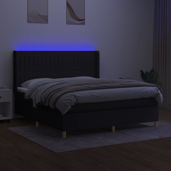 vidaXL Letto a Molle con Materasso e LED Nero 160x200 cm in Tessuto
