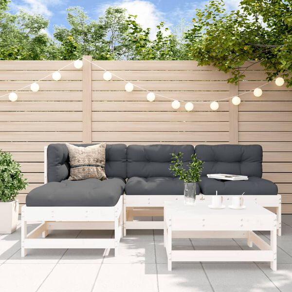 vidaXL Set Divani da Giardino 5pz con Cuscini in Legno Massello Bianco