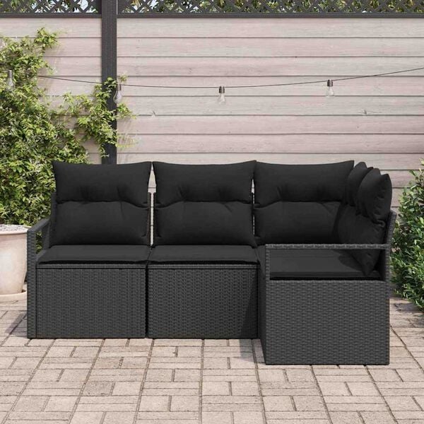 vidaXL Set di divani con cuscino 4 pcs Nero polyrattan