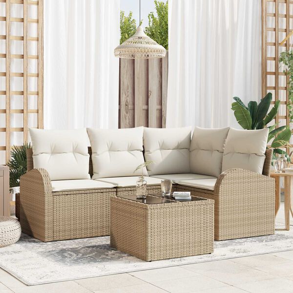 vidaXL Set Divano da Giardino 5 pcs Beige e Bianco polyrattan