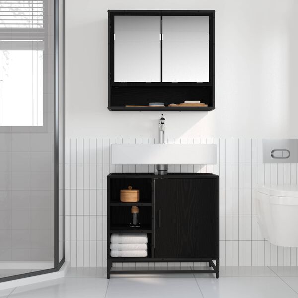 vidaXL Mobile da Bagno Rovere Nero 65 x 33 x 60 cm Legno multistrato