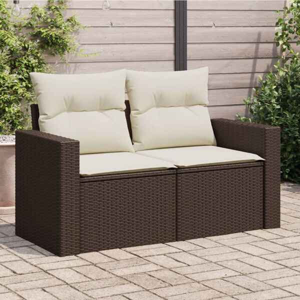 vidaXL Divano da Giardino a 2 Posti con Cuscini in Polyrattan Marrone
