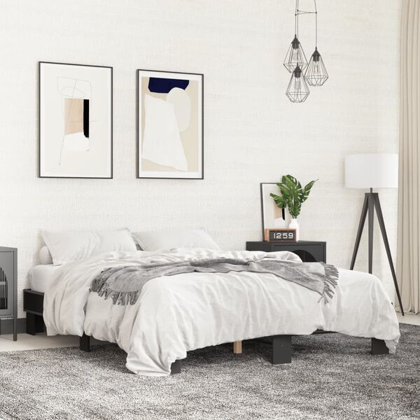 vidaXL Giroletto Nero 150x200 cm in Legno Multistrato e Metallo