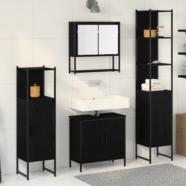 vidaXL Set di mobili per il bagno 4 pcs Nero Legno multistrato