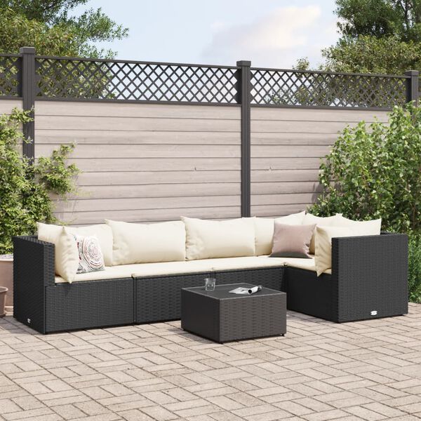 vidaXL Set Mobili da Giardino 6 pz con Cuscini in Polyrattan Nero